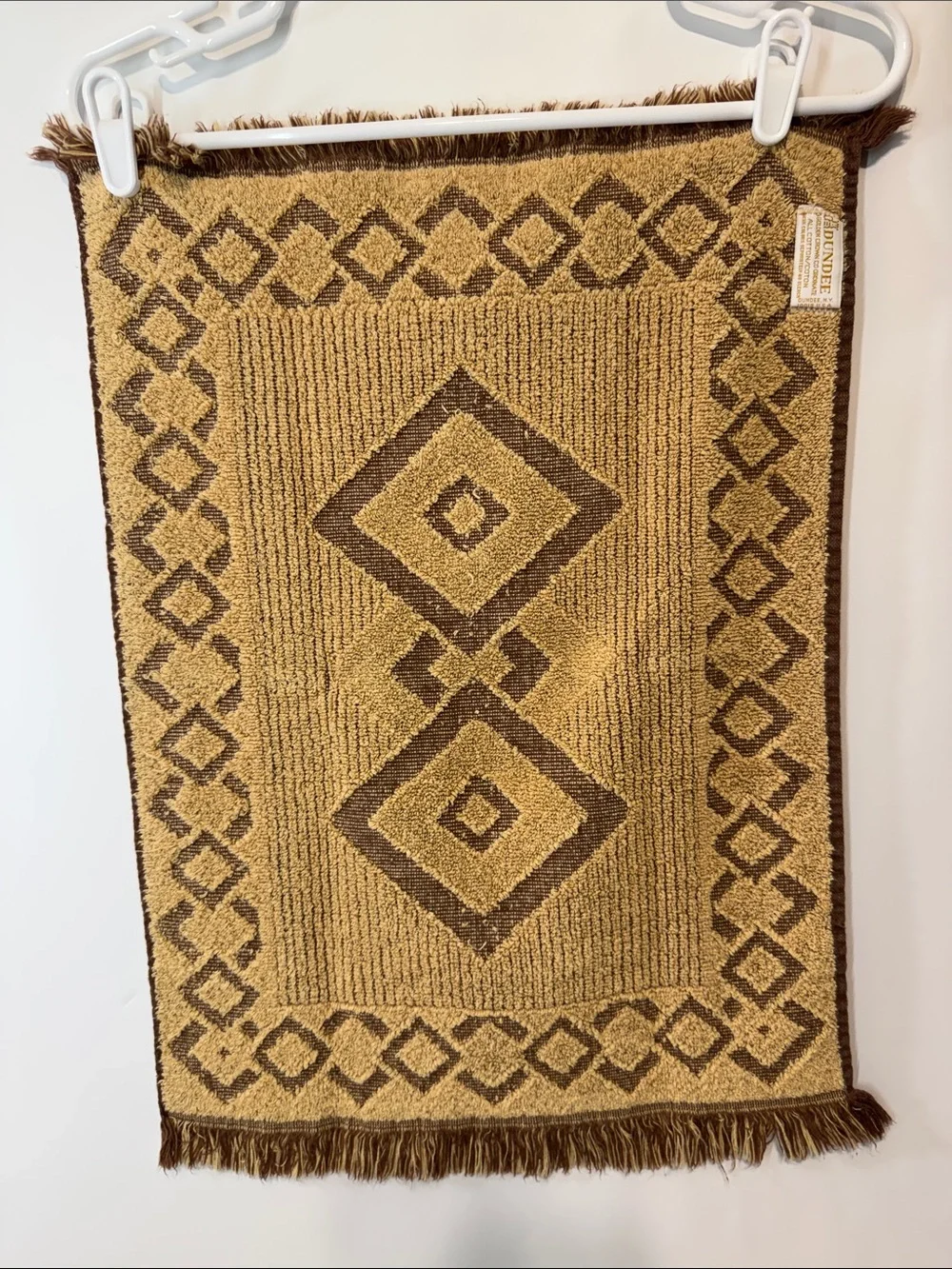 Vtg Dundee 3 Pc Towel Set Southwestern Aztec Geometric Beige Brown Fringe MCM US